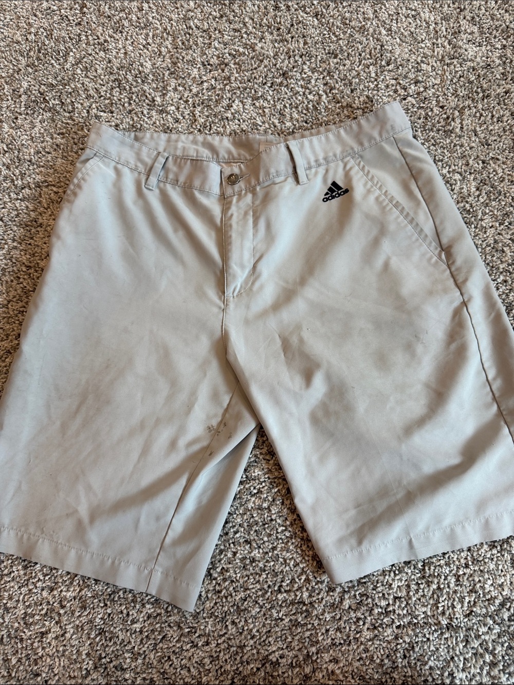 adidas Men’s Light Khaki Athletic Shorts with Black Logo